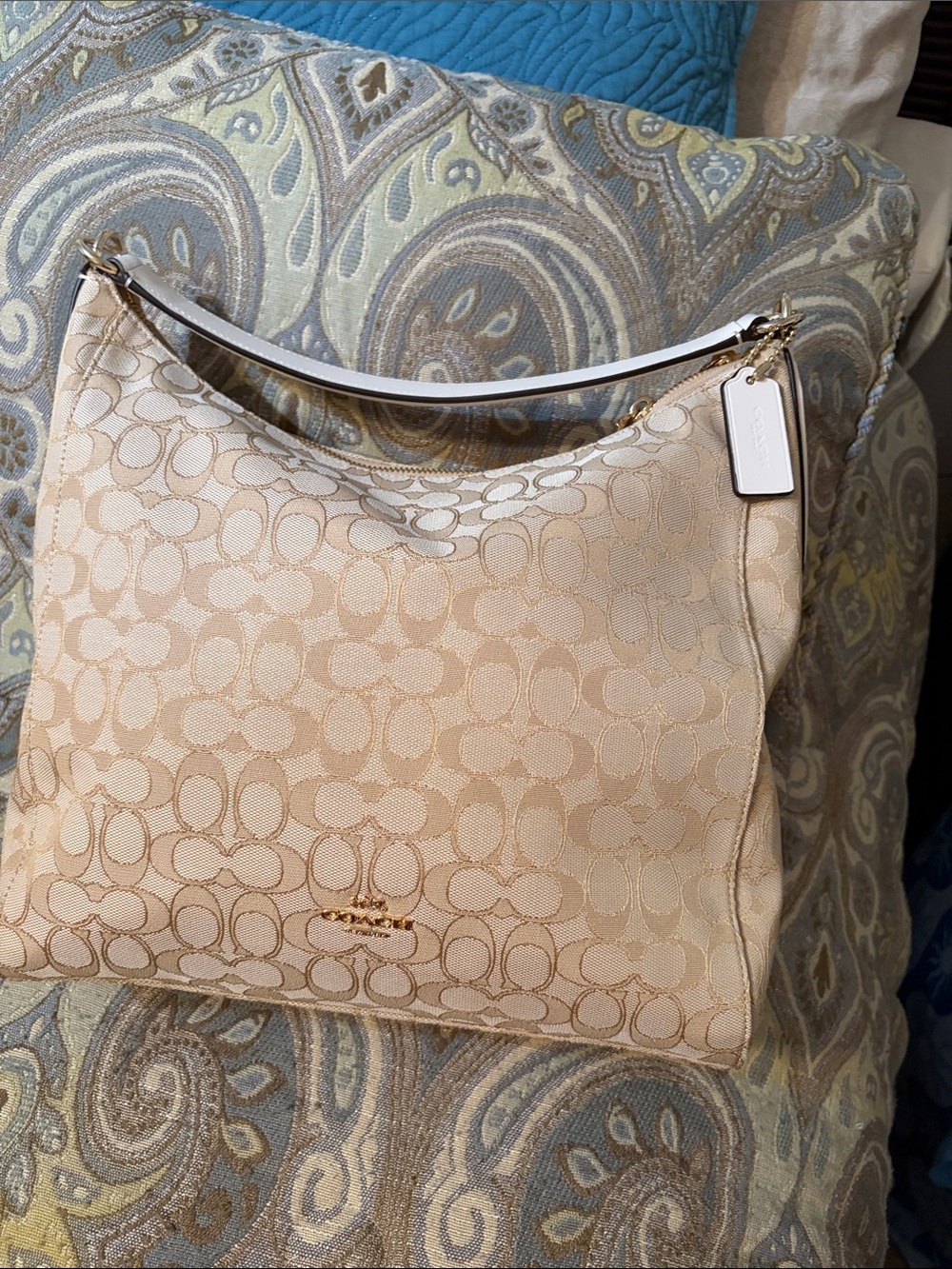 Coach Beige Signature Shoulder Hobo